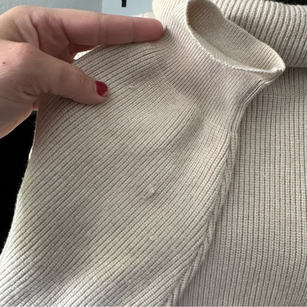Free People Oversized Ribbed Knit Cream Turtleneck Sweater - Picture 2 of 7